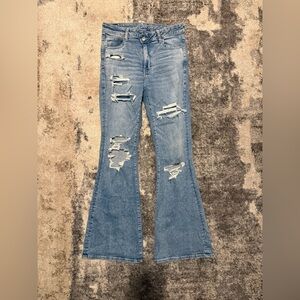 American Eagle Outfitters Light Blue Distressed Flare Jeans